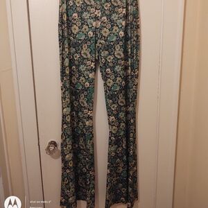 Zara Green Floral Bell Bottoms Size L